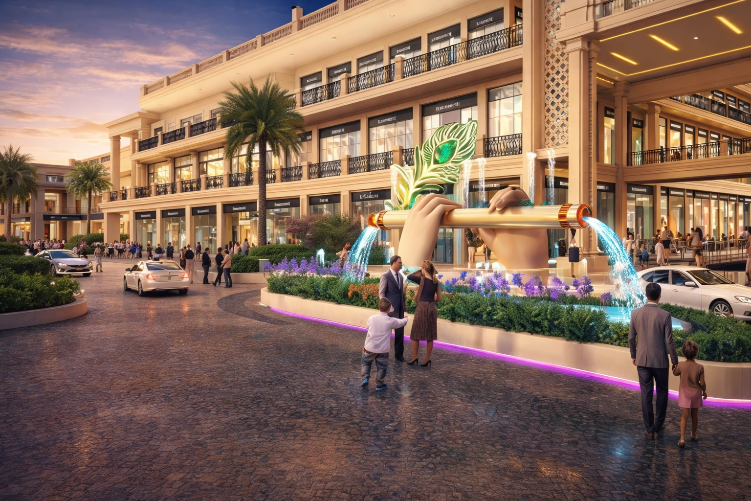 Golden hour luxury mall – BeTogether Courtyard retail spaces